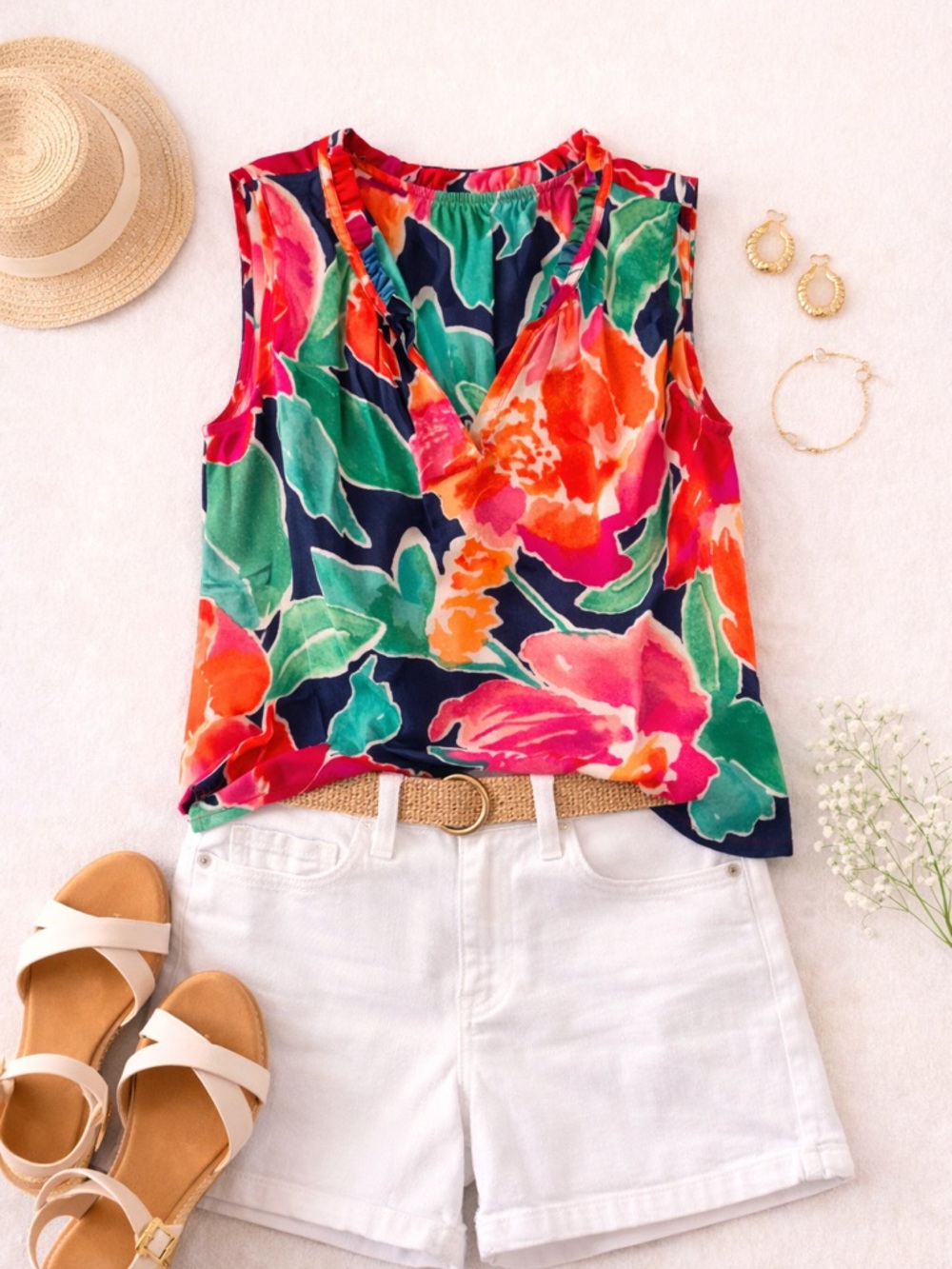 Floral V-Neck Sleeveless Top - Multi